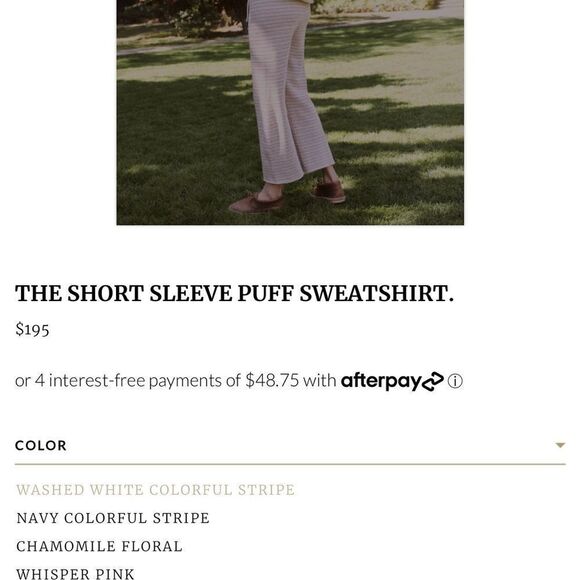 THE GREAT. Striped Crew Neck Sweater - Pink and Cream - Picture 5 of 11